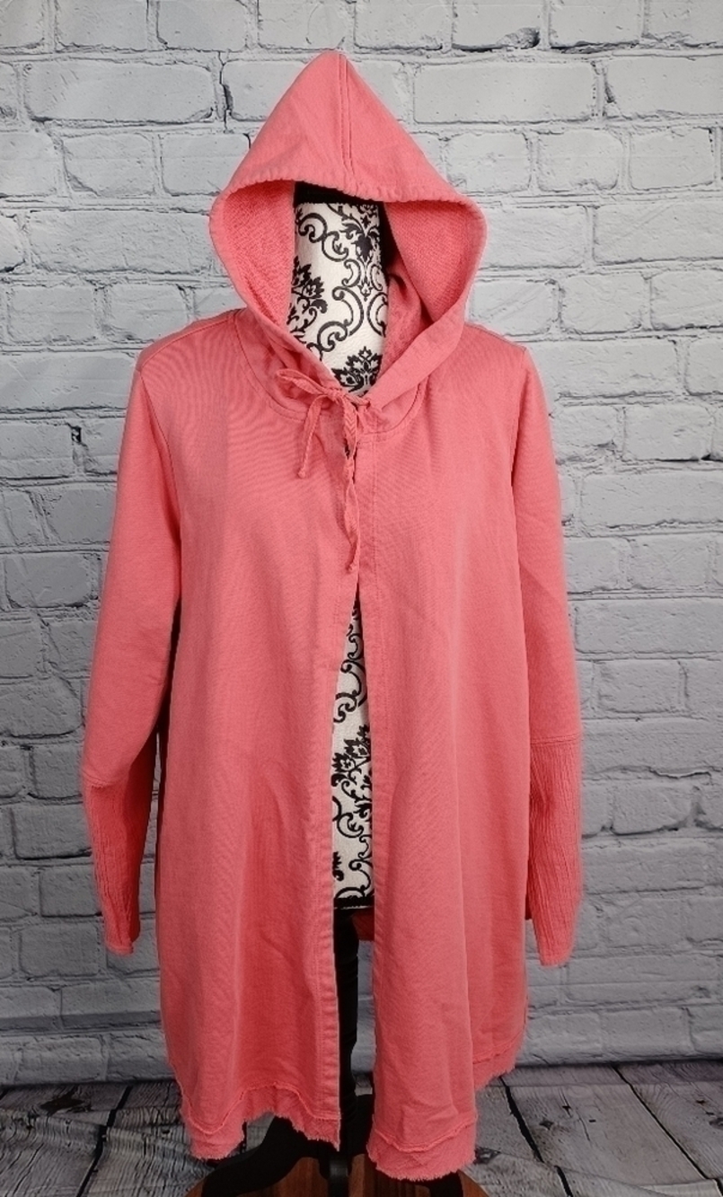 Logo women's long sleeve stretch knit hooded drawstring cardigan pockets BB15